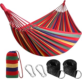 ANYOO Cotton Hammock Portable Camping Hammocks for Hanging Sturdy Garden Comfortable Fabric Hammock with Tree Straps Up to 660lbs with Travel Bag for Camping Outdoor/Indoor Patio Backyard product image