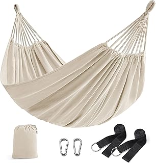 SONGMICS Double Hammock, 98.4 x 59.1 Inches, 660 lb Load Capacity, with Compression Bag, Mounting Straps, Carabiners, for Terrace, Balcony, Garden, Outdoor, Camping, Beige UGDC15M product image