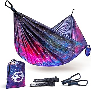 Foxelli Camping Hammock – Ultralight Hammock for Backpacking, Hiking, Festivals, Travel - Easy Setup with Tree-Friendly Ropes & Steel Carabiners, Heavy Duty Parachute Nylon product image