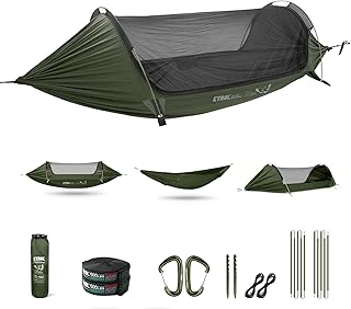 ETROL Camping Hammock with Mosquito Net,3 in 1 Function Parachute Portable Hammock,Double & Single Hammocks Tent for Travel Outdoor Indoor Hiking Patio - with Tree ​Straps,Carabiners,Aluminium Poles product image