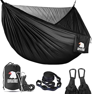 Covacure Camping Hammock - 772lbs Capacity Double Hammock with Tree Straps, Lightweight Parachute Nylon Outdoor Survival Gear for Hiking, Backpacking, Travel or Backyard (Black) product image