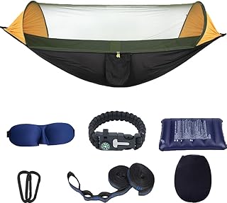 Camping Hammock with Mosquito Net - Portable Travel Hammock Bug Net - Camping Equipment - Hammock Tent for Outdoor Hiking Campin Backpacking Travel (Orange + Black) product image