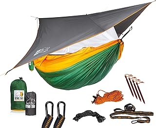 Ryno Tuff XL 2 Person Camping Hammock with Mosquito Net & Rain Fly - Compact Double Hammock with Bug Net, Tarp, Pocket, Tree Straps & Heavy Duty Carabiners - Parachute Grade Nylon Holds Over 600lbs product image