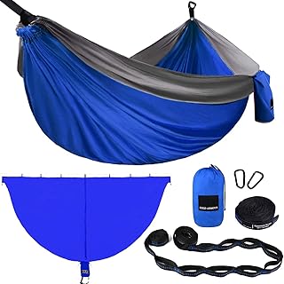 Gold Armour Camping Hammock with Bug Net - XL Double Hammock Portable Hammock Camping Accessories Gear Mosquito Bug Net Set for Outdoor Indoor, USA Based Brand (Blue & Gray) product image