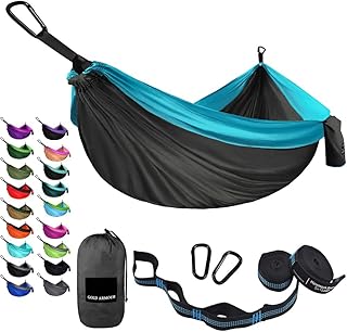Gold Armour Camping Hammock - Portable Hammock Single Hammock Camping Accessories Gear for Outdoor Indoor Adult Kids, USA Based Brand (Gray & Blue) product image