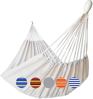 Brazilian Double Hammock 2 Person 330X150cm Load 500Pound Cotton Hammock for Patio Porch Garden Backyard Lounging Outdoor and Indoor (Beige) product image