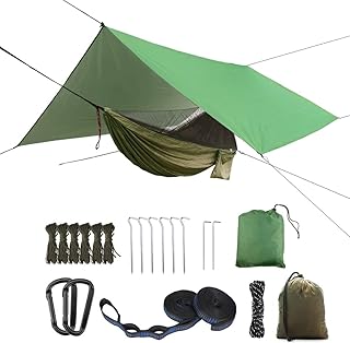 Oversized rain Tarpaulin,Camping Hammock with Mosquito Net Rain Fly Heavy Duty Tree Strap,Single Double Hammock Tent Waterproof Rainfly Set,Camping Backpacking Backyard Patio Hiking Travel Outdoor product image