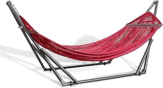 Best Home Fashion Hammock with Collapsible Steel Stand 450 lbs Capacity & Carrying Case, Portable & Adjustable, Perfect for Camping Beach Summer Patio, EZ Daze Foldable Hammock with Stand- RED product image