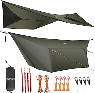 onewind 12×10 ft Hammock Tarp, Ultralight Tarp Silnylon Hammock Rain Fly Lightweight Waterproof Camping Tent Tarp with Doors, Easy to Setup with Stuff Sack, Tent Stakes, OD Green product image