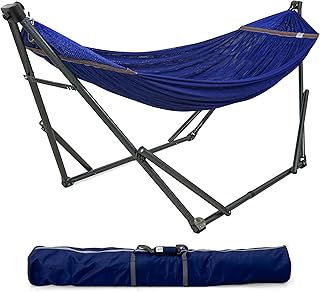 Tranquillo Camping Hammock and Stand, Collapsible Camping Hammock with Stand, 600 lbs Capacity Foldable Hammock for 2 Persons, Premium Noiseless No Screws Heavy Duty Multifunctional Stand, Blue product image