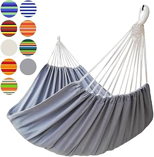 Brazilian Double Hammock 2 Person Extra Large 330X150cm Load Capacity 600Pound Canvas Cotton Hammock for Patio Porch Garden Backyard Lounging Outdoor and Indoor XXL(Grey) product image