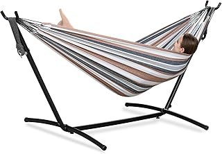 PNAEUT Double Hammocks with Stand for Outside, Portable Space Saving Heavy-Duty Steel Frame for Indoor Outdoor Patio Yard, Easy Assembly, 2 Person 450 lbs Capacity (Coffee) product image