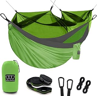 Gold Armour Camping Hammock - Camping Essentials, Double Hammock with Bug Net, Camping Gear Hammock for Outside, Hiking, and Travel (Lime Green & Gray) product image