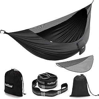 Sunyear Camping Hammock with Removable No See-Um Net, Double & Single Portable Outdoor Hammocks Parachute Lightweight Nylon with Tree Straps for Adventures Hiking Backpacking product image