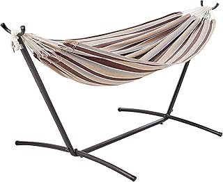 Amazon Basics Double Hammock with 9-Foot Space Saving Steel Stand and Carrying Case, 2 Person, 450 lb Capacity, Cream Wave, 110" x 47" x 43" product image