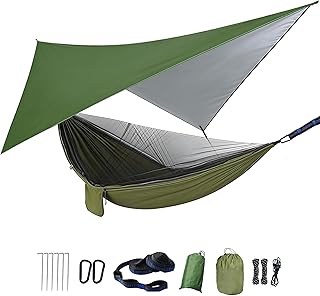 Camping Hammock with Rain Fly Tarp Mosquito Net Heavy Duty Tree Straps Portable Double Parachute Hammocks Tent Waterproof Rainfly Set product image