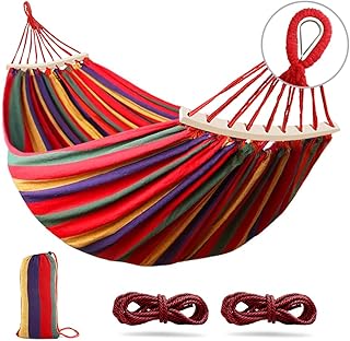 Outerman 275 x 155 cm Camping Hammock, Hammocks Thickened Canvas Fabric with 550lb Load Capacity, Two Anti Roll Balance Beam and Sturdy Metal Knot Tree Straps for Travel, Beach, Backyard etc. product image