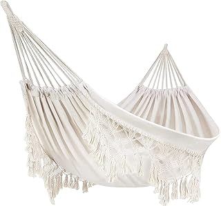 Outdoor Hammock Garden Cotton Hammock Macrame Fringe Hammocks Boho Balcony Hammocks with Handmade Tassels 2 Person Double Hamock 480lbs for Home,Backyard,Beach,Patio product image