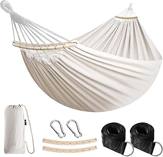 Anyoo Garden Cotton Hammock Comfortable Fabric Hammock with Spreader Bar Sturdy Hammocks Up to 450lbs Portable Lightweight Hammocks with Travel Bag for Camping Outdoor/Indoor Patio Backyard product image