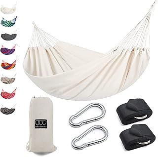 Gold Armour Brazilian Style Hammock with Tree Straps for Hanging, Portable Single Double Hammock for Camping, Outdoor, Indoor, Patio, Backyard (Beige White) product image