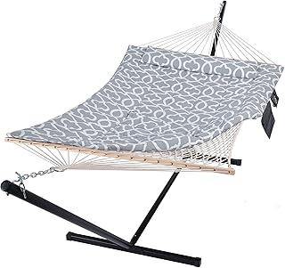 SUNCREAT Outdoor Double Hammock with Stand, Two Person Cotton Rope Hammock with Polyester Pad, Circle Pattern product image