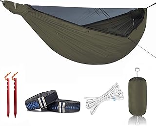 Onewind 11ft Camping Hammock with Mosquito Net and Structure Ridgeline, Lightweight Portable Hammock with 12ft Tree Straps Ideal for Outdoor Hiking Backpacking, OD Green product image