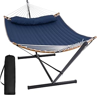 SUNCREAT Portable Outdoor Hammock with Stand, Heavy Duty Hammock with Carrying Bag, Soft Pillow, Balance Ropes, Dark Blue product image