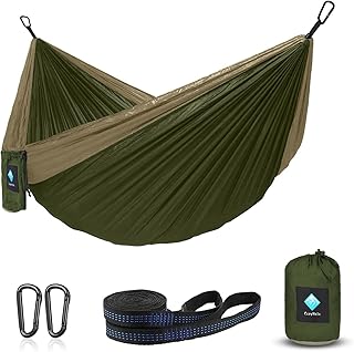 Hammock Camping, Portable Single/Double Hammocks for Outdoor Hiking Travel Backpacking - 210D Nylon Hammock Swing for Backyard & Garden (Green/Khaki) product image
