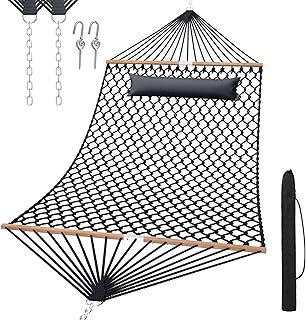 13FT Hammocks, Traditional Hand Woven Cotton Rope Hammock with Free Extension Chains for Outdoor Indoor Patio Yard 450 LSB Capacity for Two Person (Dark Grey) product image