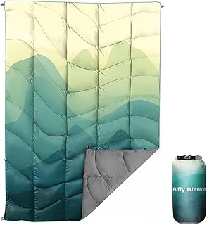 Outdoor Puffy Camping Blanket, Lightweight Down Alternative Puffy Printed Camping Large Ultra Warm Hammock Top Quilt Waterproof Blanket for Traveling Picnic Beach Party Cold Weather (Green Mountain) product image