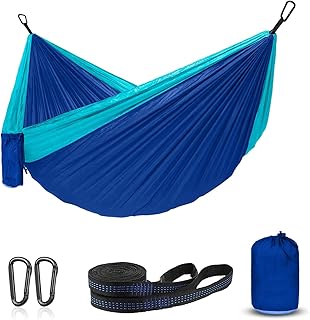 ERUW Hammock Camping, Portable Single/Double Hammocks for Outdoor Hiking Travel Backpacking - 210D Nylon Hammock Swing for Backyard & Garden (Blue/Sky Blue) product image