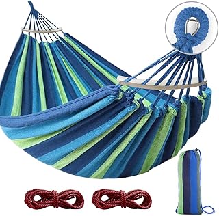 MOSFiATA Hammocks Portable Camping Hammock Upgraded 550lb Comfortable Fabric Hammock with Two Anti Roll Balance Beam and Sturdy Tree Straps for Camping, Patio, Backyard, Outdoor （Blue Green） product image