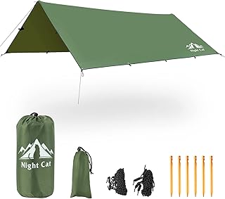 Night Cat Camping Tent Tarp Hammock Rain Fly Sunshade Shelter Tarp Waterproof Portable Lightweight for Outdoor Backpacking Hiking 12x10 ft product image