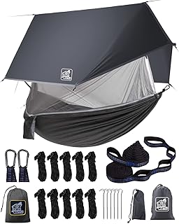 Miztli Camping Hammock with Net and Rain Fly, Portable Lightweight Outdoor Hammock Tree Travel Backpacking Hammock Tent with 20Ft(Total) Tree Straps, Perfect for Camping Hiking Yard Adventure Survival product image