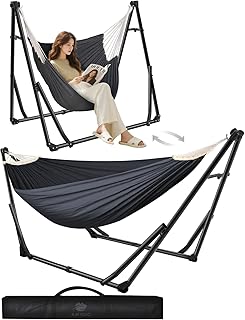 Anyoo 2 in 1 Hammock and Swinging Chair with Collapsible Steel Stand & Carrying Case,Portable & Adjustable,Easy Set Up for Outdoor,Indoor,Porch Swing,Patio,Garden,Camping Trip product image