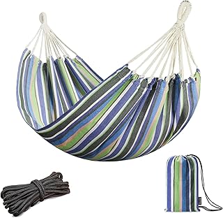 JoyView Brazilian Hammock for Single Person Portable Hammock with Hanging Ropes & Carry Bag Large 78.8x39.4” for Patio 300LBS Capacity Perfect for Outdoor/Indoor - Blue & Green Stripes product image