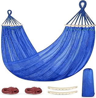 Outdoor Hammock, Super Soft and Breathable Mesh Hammock Made of Cool Nylon with Wooden Bars for Indoor, Balcony, Terrace, Garden, Camping, Backpacking product image