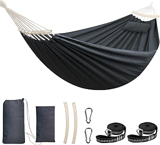 Chihee Cotton Hammock Large Soft Breathable Camping Hammock Holds Up to 660lbs Portable Tree Hammock with Detachable Spreader Bar Pillow 2 Strong Webbings 2 Carabiners Patio Garden Indoor Outdoor product image