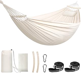 Chihee Hammock Cotton Holds Up to 660lbs Large Soft Breathable Camping Hammock Portable Tree Hammock with Detachable Spreader Bar Pillow 2 Strong Webbings 2 Carabiners Indoor Outdoor Patio Garden product image