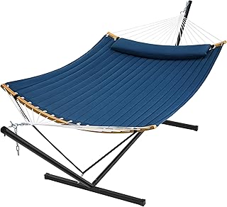 SUPERJARE Curved-Bar Hammock with Stand, 2 Person Heavy Duty Hammock Frame, Detachable Pillow & Portable Carrying Bag, Perfect for Outdoor & Indoor, Navy Blue product image