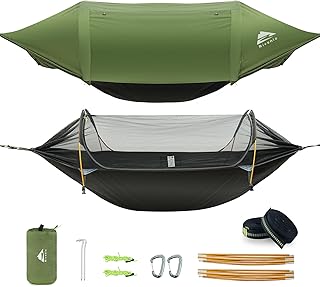 Camping Hammock Tent with Mosquito Net & RainFly, 3 in 1 Waterproof Lightweight Portable Sleeping Hammock Bug, Travel Outdoor Gear with Tree Strap Swing, for Hiking Patio Expedition product image