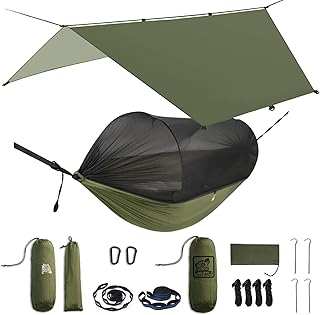 Miztli Camping Hammock with Net & Rain Fly All-in-1 - Double & Single Portable Hammock Ripstop Nylon, Complete Kit w/Adjustable Tree Straps for Backpacking, Outdoor, Travel product image