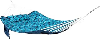 Sunnydaze Quilted Fabric Double Outdoor Hammock - 2-Person Hammock with Metal Curved Spreader Bars - Tropical Palms product image