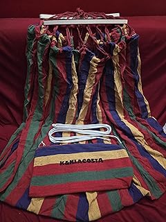 Hammock Outdoor Cotton Hammock Multi Load Capacity Portable Hammock Up to 450lbs with Carry Bag for Patio Garden Camping Red Yellow Stripes (Red, Large) product image