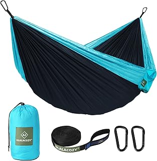 Camping Hammock,Camping Essentials,Lightweight Portable Double & Single Hammock with Tree Straps, Camping Gear for Outside Hiking Camping Beach Backpack Travel, Blue & Light Black, Medium product image