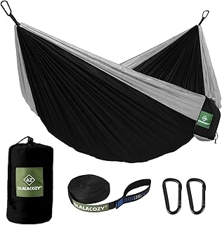 Camping Hammock,Camping Essentials,Lightweight Portable Double & Single Hammock with Tree Straps, Camping Gear for Outside Hiking Camping Beach Backpack Travel, Black & Grey, Large product image