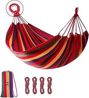 Rainbow Hammock Cotton Hammocks Comfortable Fabric Hammock with Tree Straps for Travel Patio Garden, Hanging Sturdy Hammocks Up to 660lbs Indoor/Outdoor Portable Hamacas with Travel Bag（Rainbow） product image