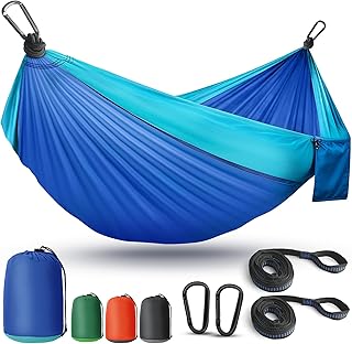 Camping Hammock Lightweight, Portable Hammocks Parachute Hammock with Two Tree Straps, Single or Double Travel Swing Nylon Camp Hammocks, Outdoor Essentials for Beach Backpacking Hiking, Blue product image