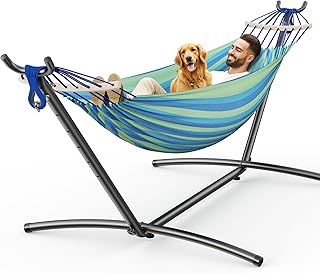 Double Hammock, Heavy Duty Portable, 500 lb Weight Capacity, Perfect for Both Indoors and Outdoors, 2 Person Hammock with Carrying Bag, Wide Blue product image