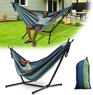 Hammock with Stand for Outside,600lb Weight Capacity 3-in-1 Adjustable Height Portable Hammock for Outdoor&Indoor Camping Backyard Bedroom(Hammock, Stand & Carry Bag) product image